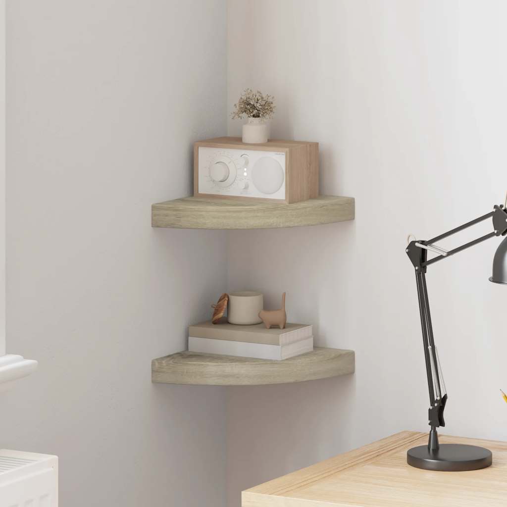 Prateleiras canto suspensas 2 pcs 25x25x3,8cm MDF cor carvalho