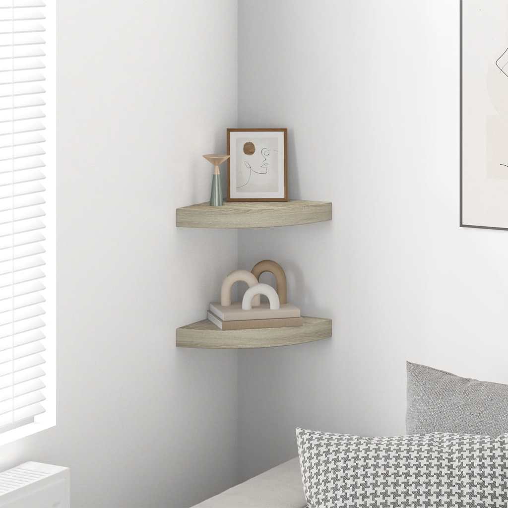 Prateleiras canto suspensas 2 pcs 25x25x3,8cm MDF cor carvalho