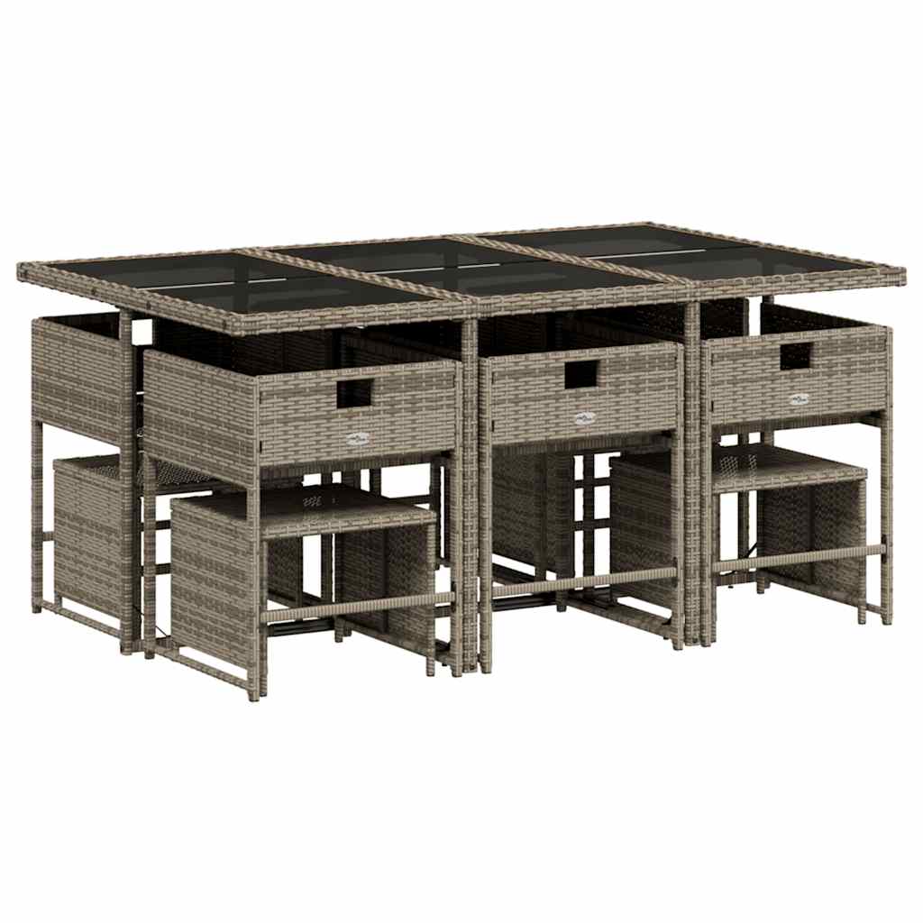 11 Pcs conjunto jantar p/ jardim c/ almofadões vime PE cinzento