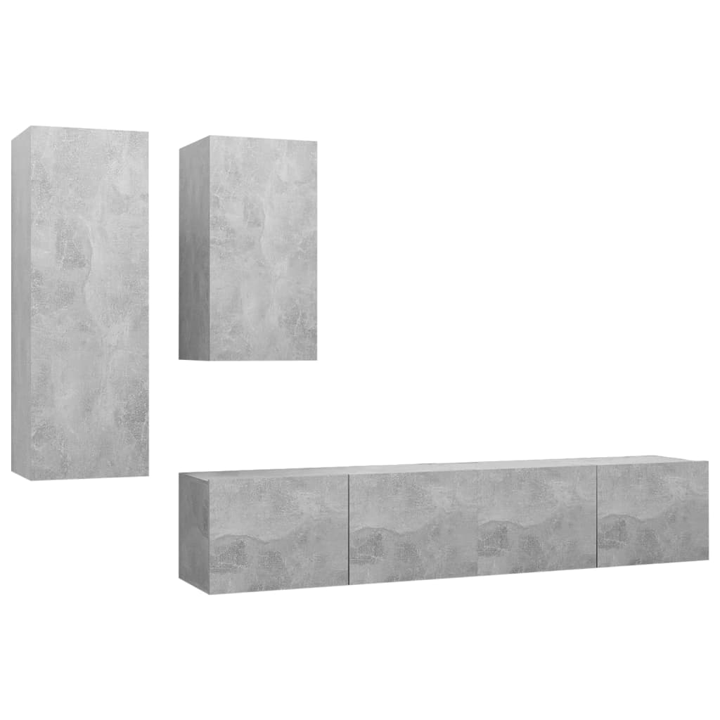 4 Pcs conjunto de móveis de TV derivados madeira cinza cimento