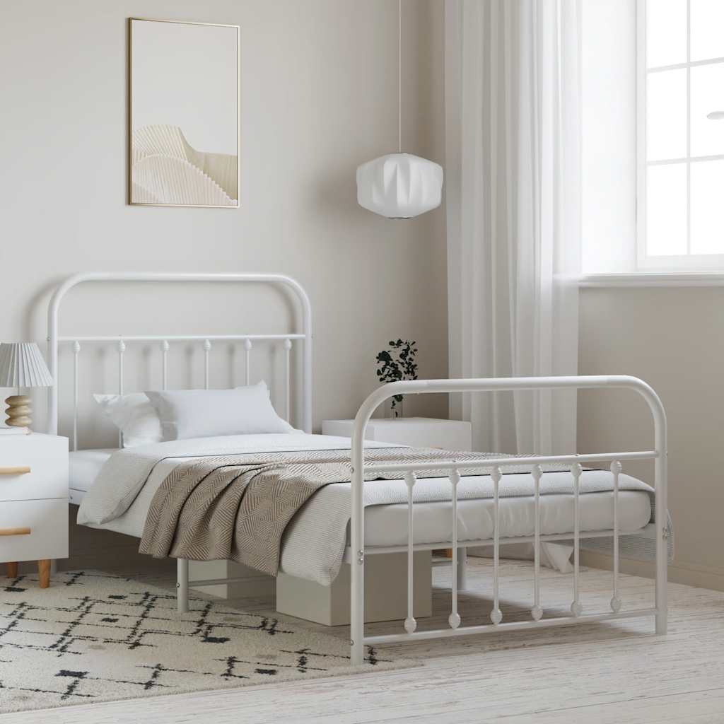 Estrutura de cama com cabeceira e pés 100x190 cm metal branco