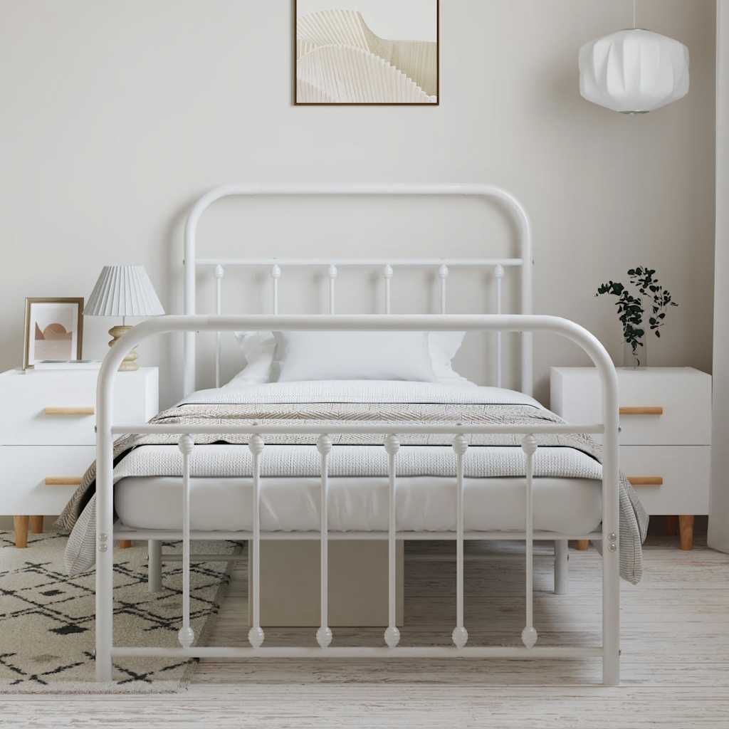 Estrutura de cama com cabeceira e pés 100x190 cm metal branco