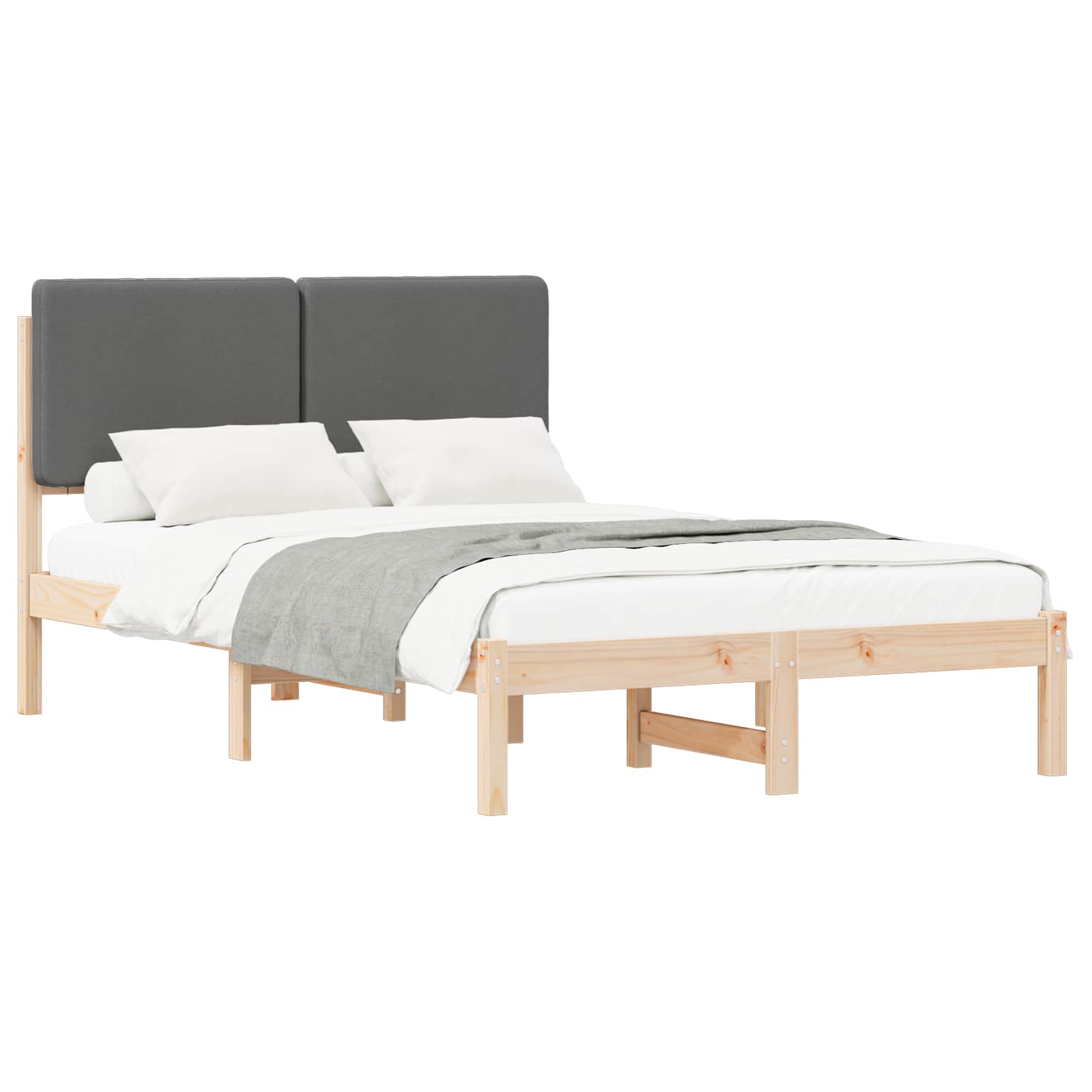 Estrutura de cama com cabeceira estofada cinza escuro