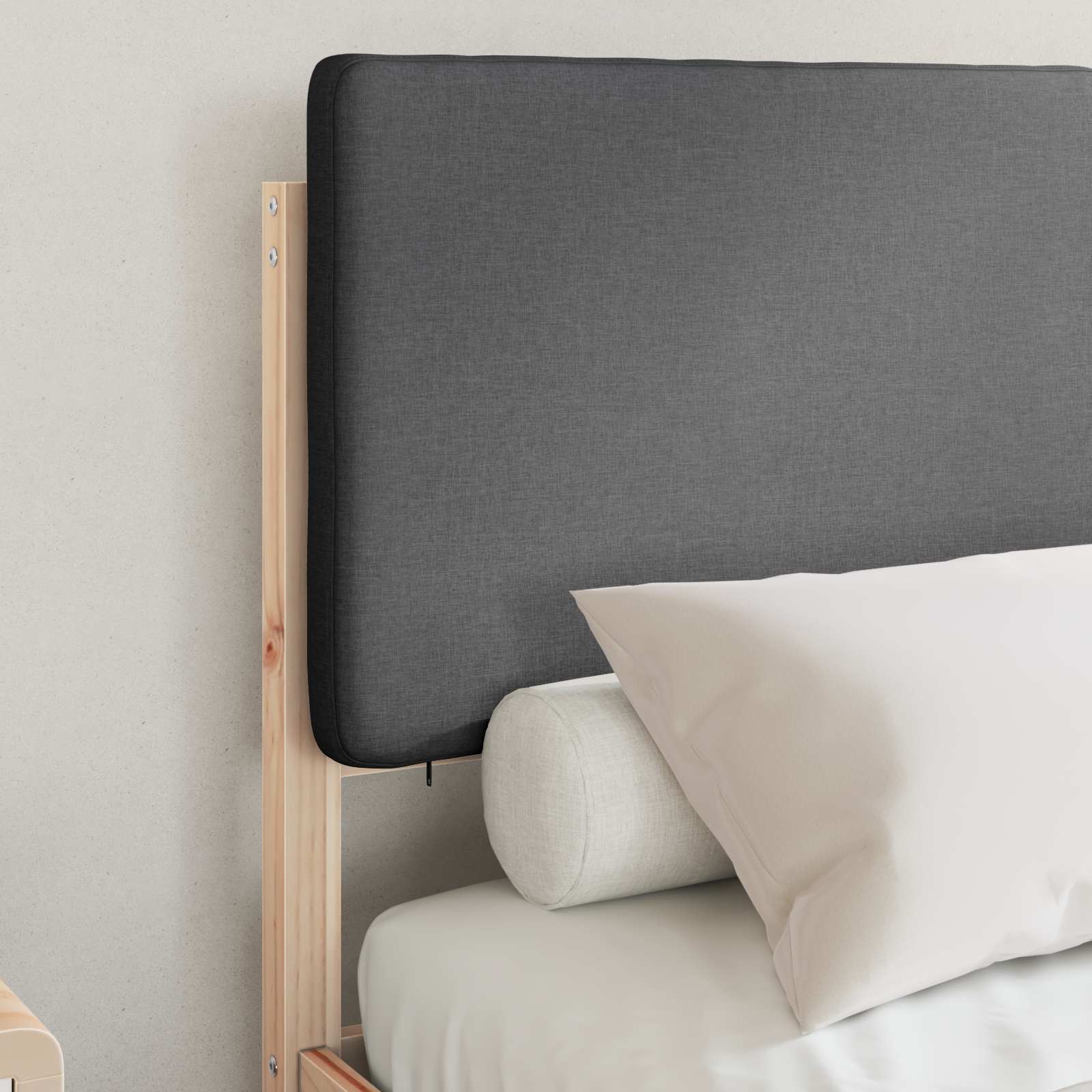 Estrutura de cama com cabeceira estofada cinza escuro