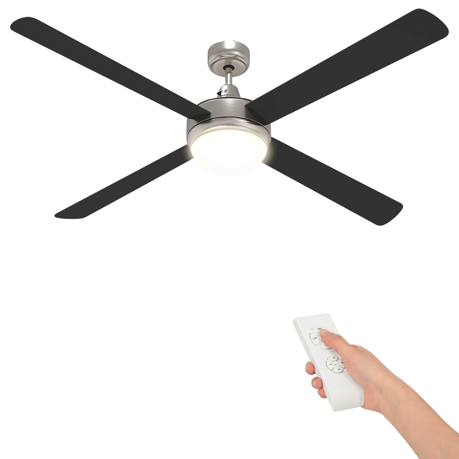 Ventoinha de teto com luz e controle remoto ø 130 cm preto