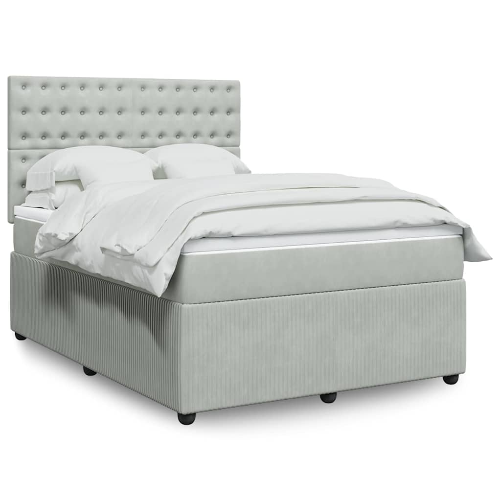 Cama com molas/colchão 140x190 cm veludo cinzento-claro
