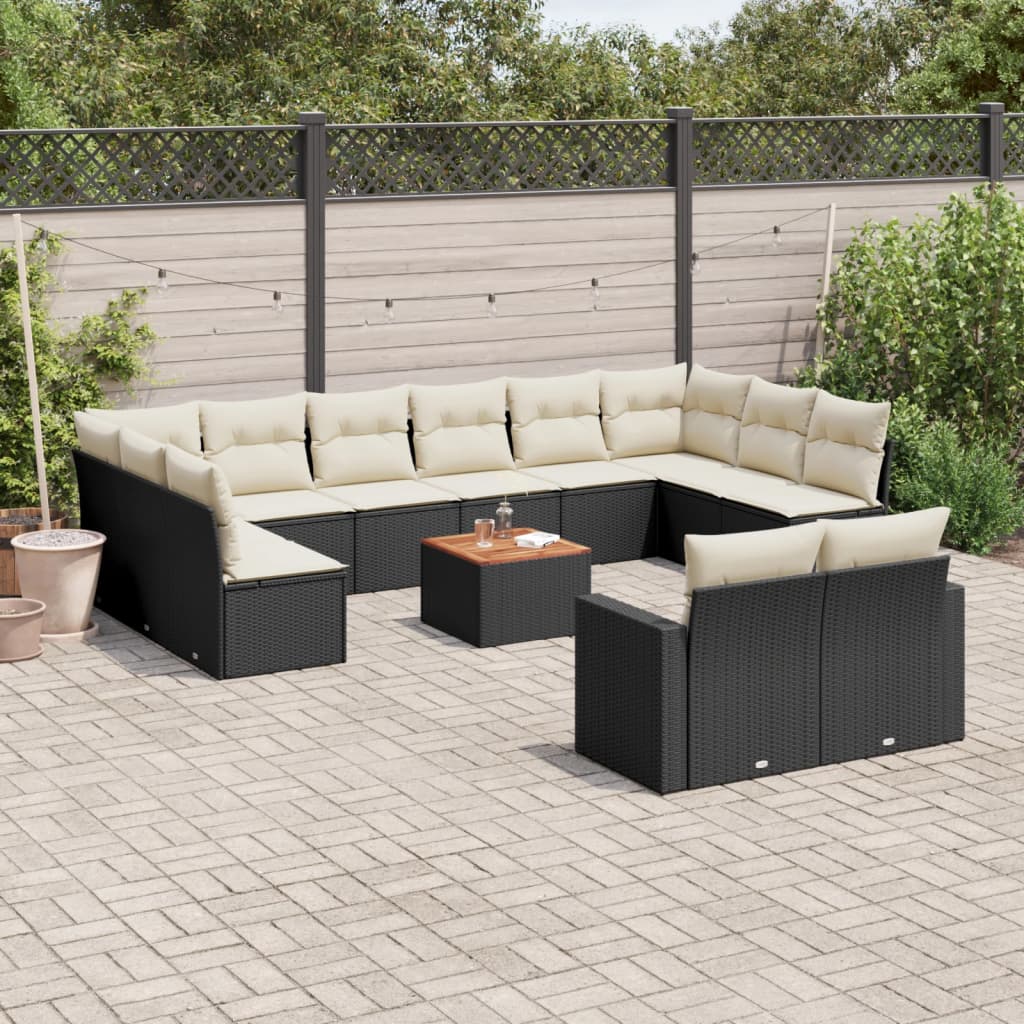 13 Pcs conjunto de sofás de jardim com almofadões vime PE preto