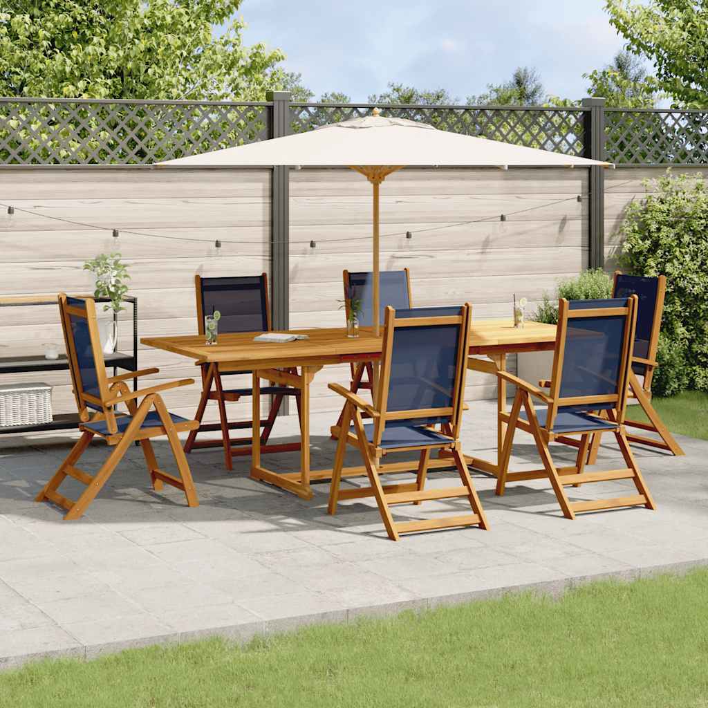 7 Pcs conjunto de jantar para jardim acácia maciça e textilene