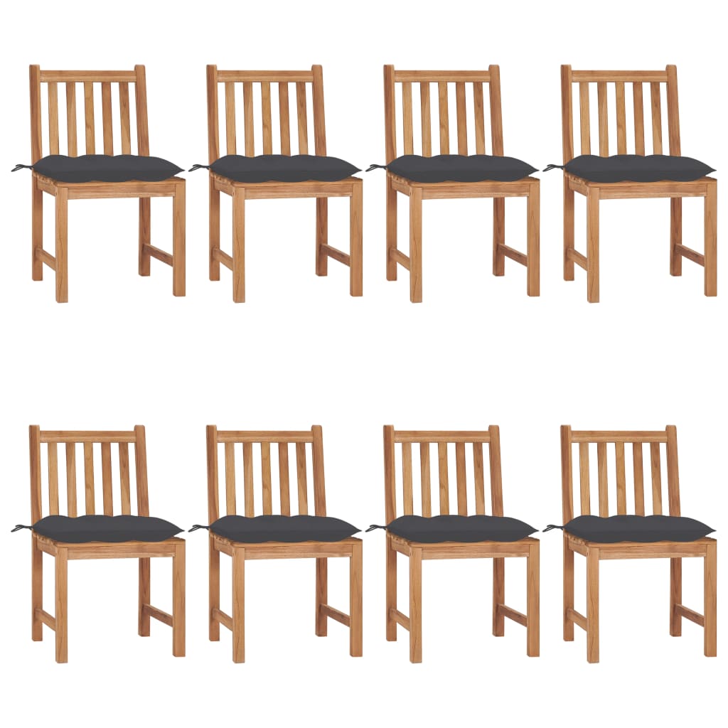 Cadeiras de jardim 8 pcs c/ almofadões madeira de teca maciça