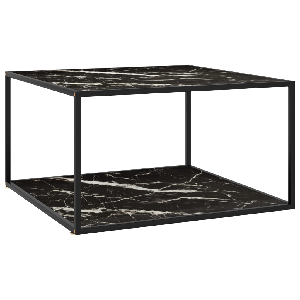 Mesa de centro 90x90x50 cm preto com vidro marmorizado preto