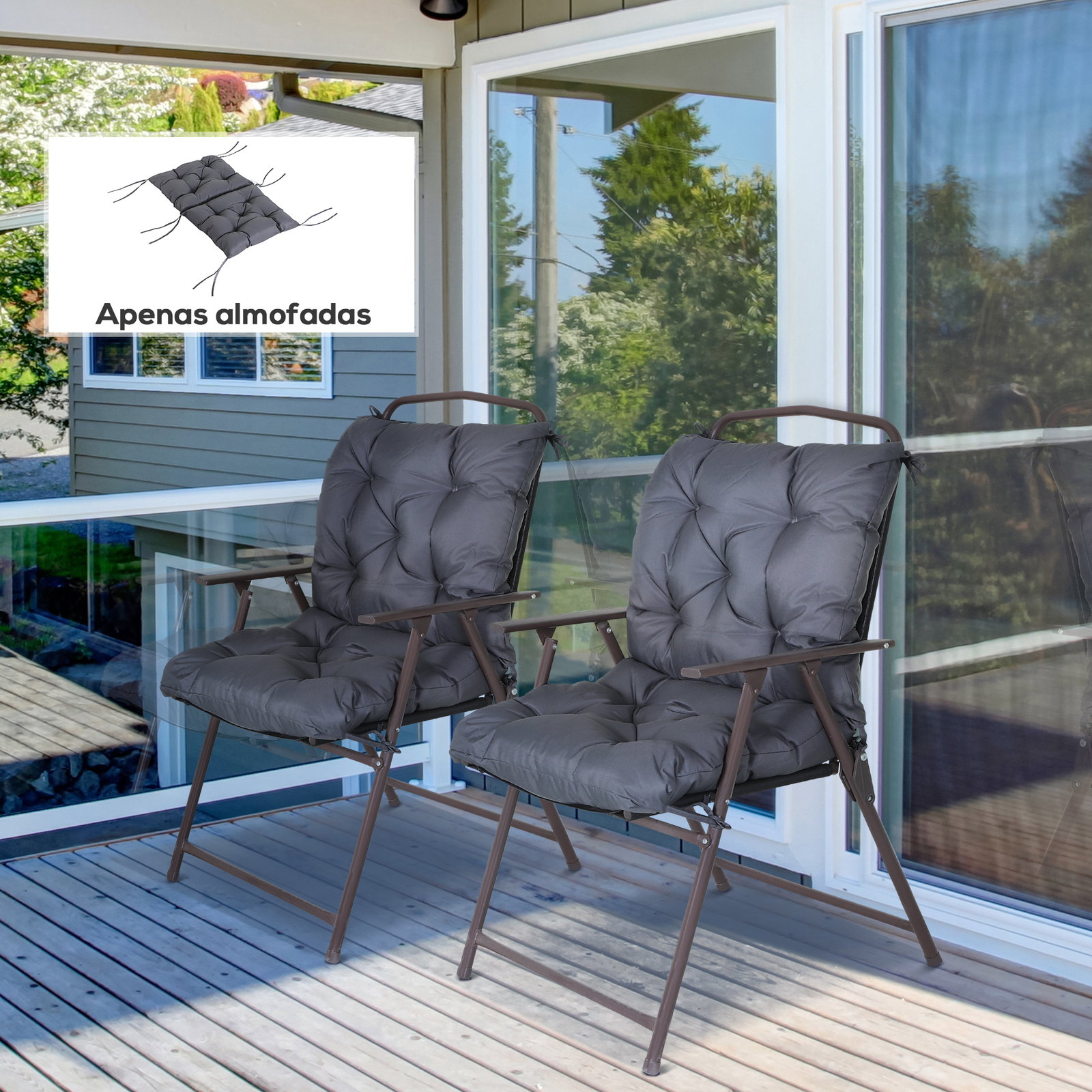 Conjunto de 2 almofadas de cadeira 50x98x8 cm almofadas de cadeira de exterior para jardim terraço varanda cinza escuro