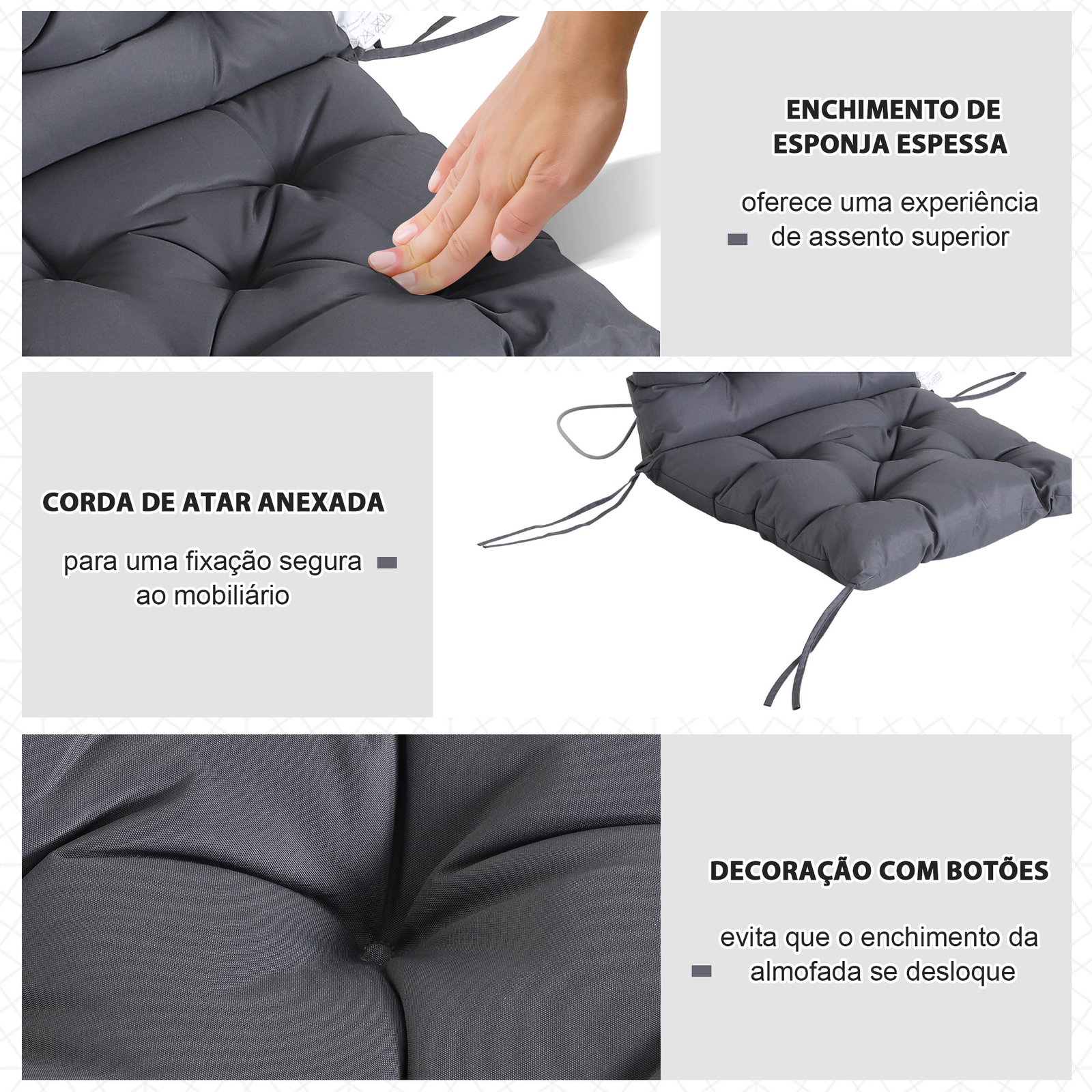 Conjunto de 2 almofadas de cadeira 50x98x8 cm almofadas de cadeira de exterior para jardim terraço varanda cinza escuro