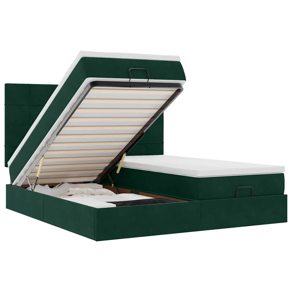 Estrutura de cama otomana com colchão verde escuro veludo
