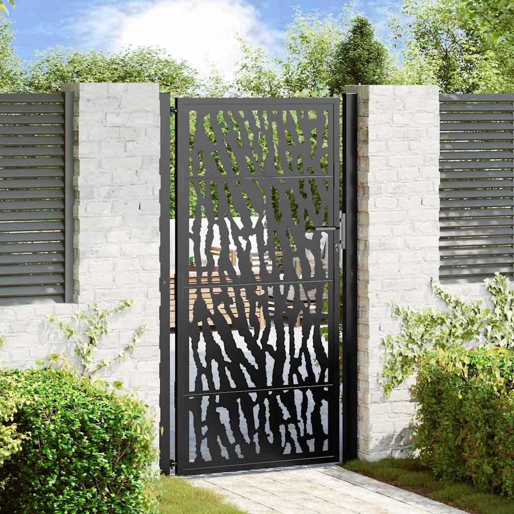 Portão de jardim preto 100x175 cm aço com design de rastros