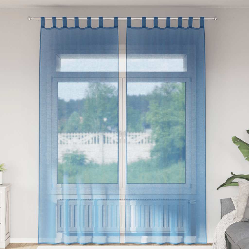 Cortinas de voile com laços 2 pcs azul real 140x260 cm