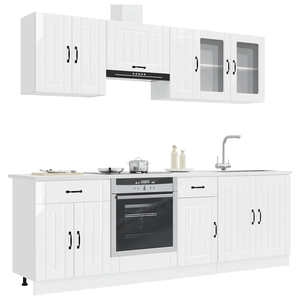 8 Peças armário de cozinha conjunto lucca branco brilhante