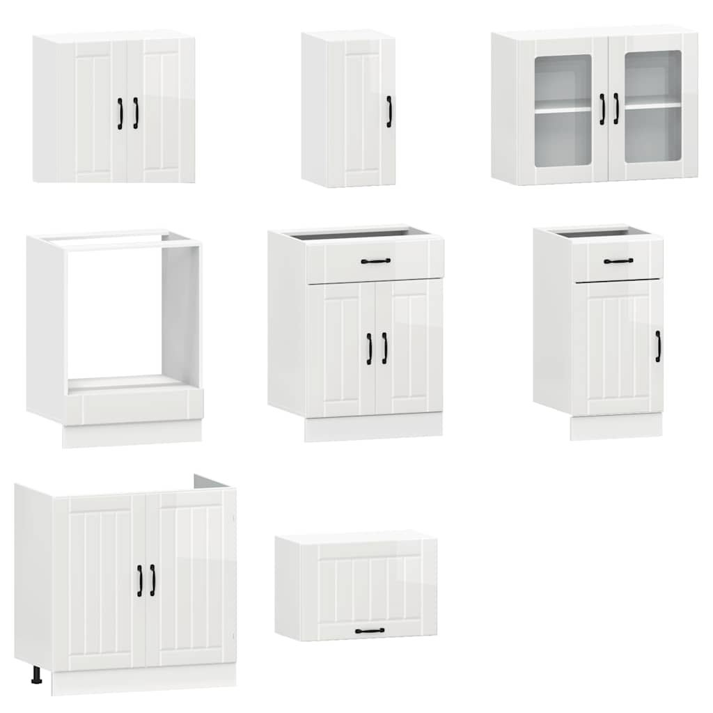 8 Peças armário de cozinha conjunto lucca branco brilhante