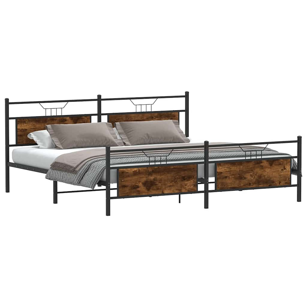 Estrutura de cama sem colchão 193x201cm metal carvalho fumado