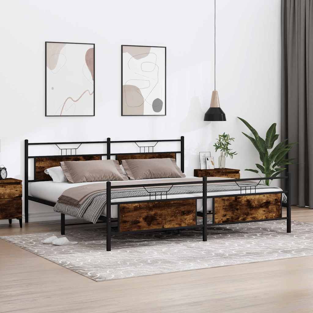 Estrutura de cama sem colchão 193x201cm metal carvalho fumado