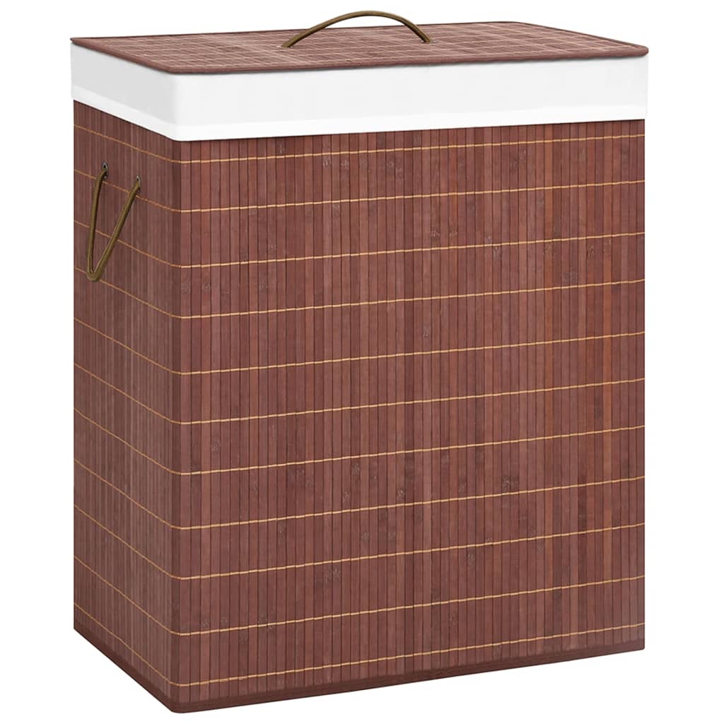 Cesto para roupa suja c/ 2 secções 100 l bambu castanho