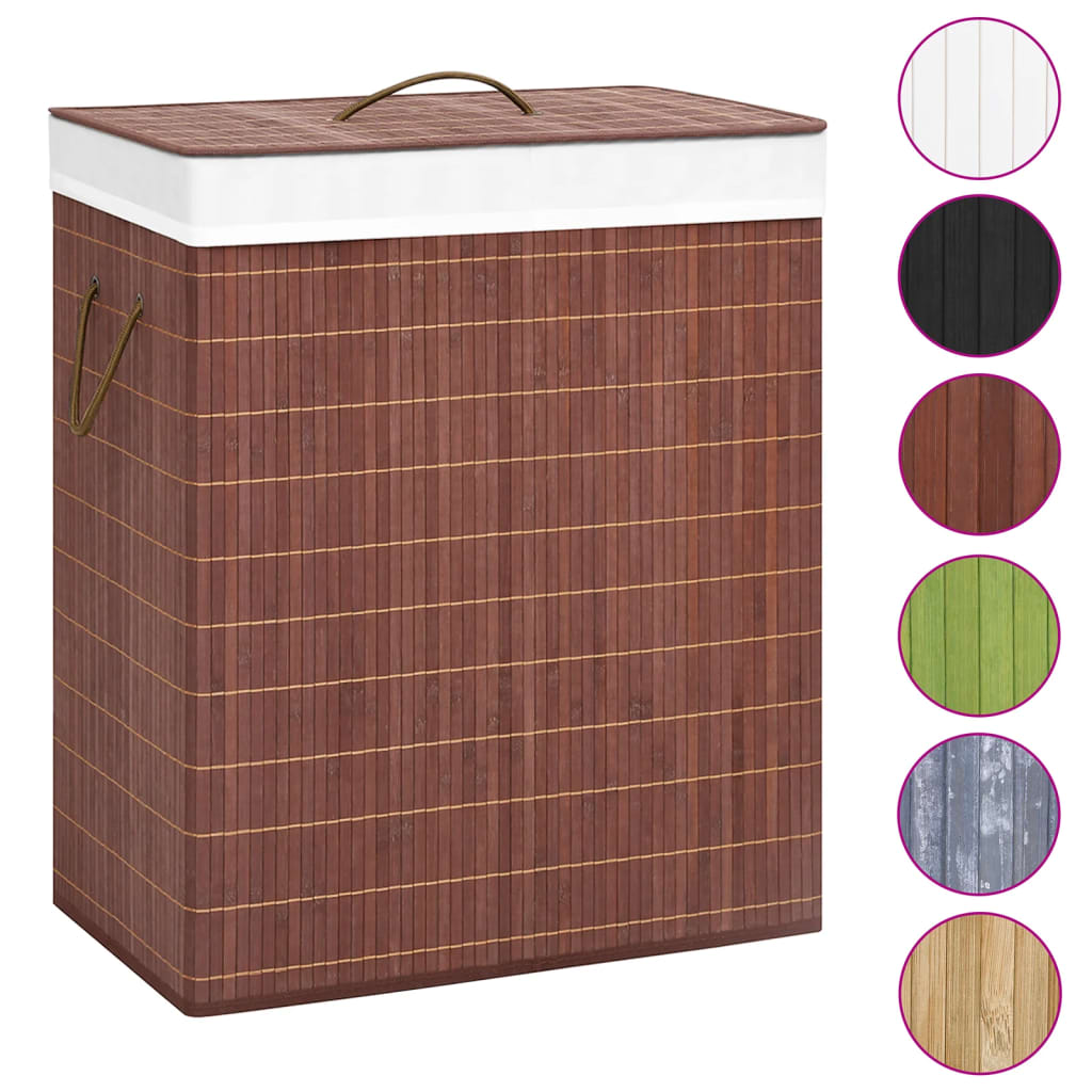 Cesto para roupa suja c/ 2 secções 100 l bambu castanho