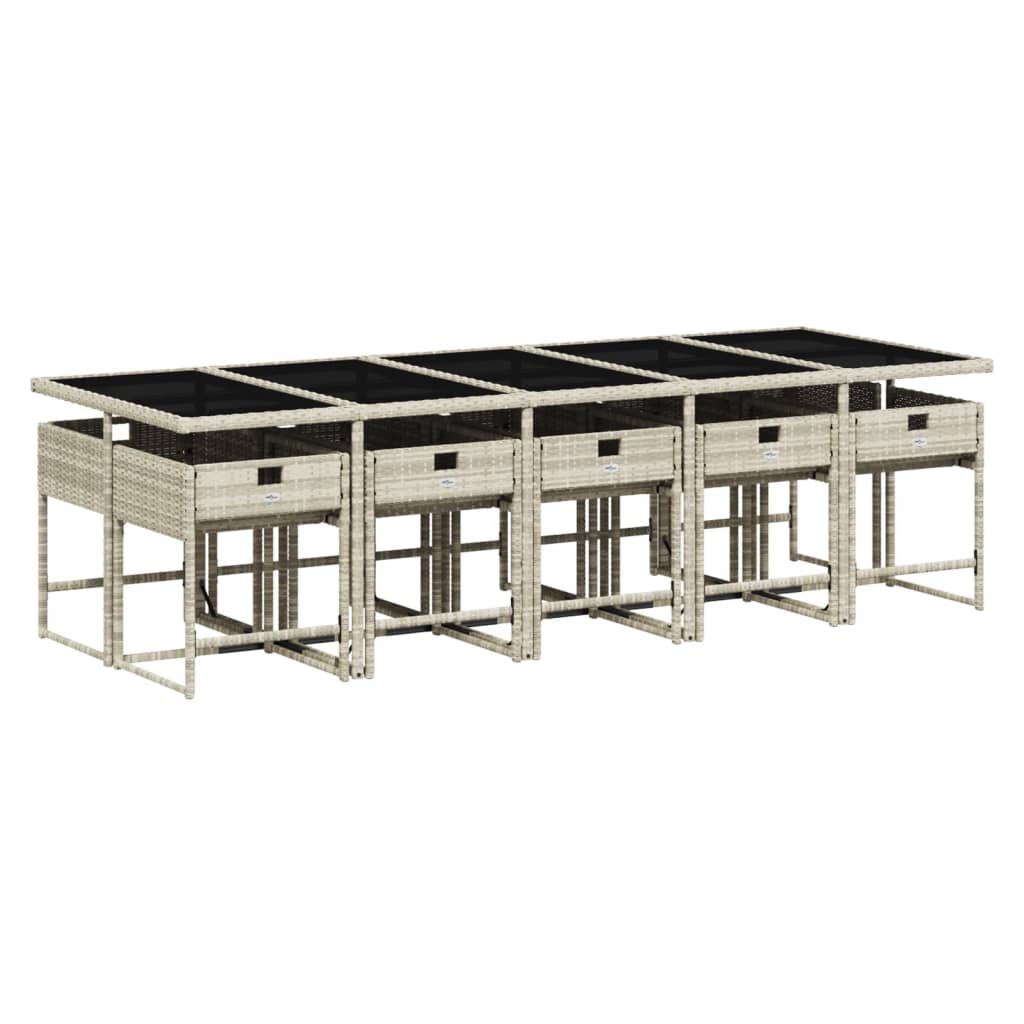 11 Pcs conjunto jantar p/ jardim c/ almofadões vime PE cinzento