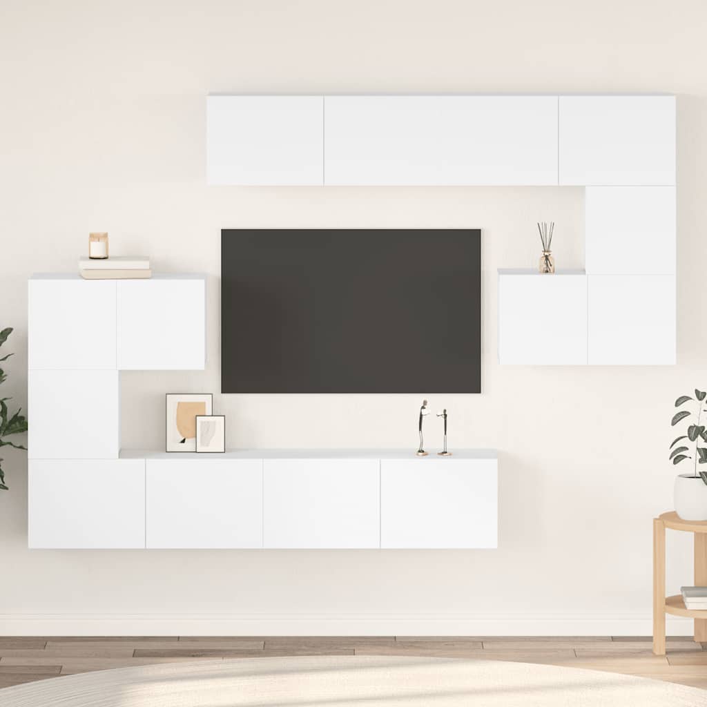 8 Pcs conjunto de móveis de TV derivados de madeira branco