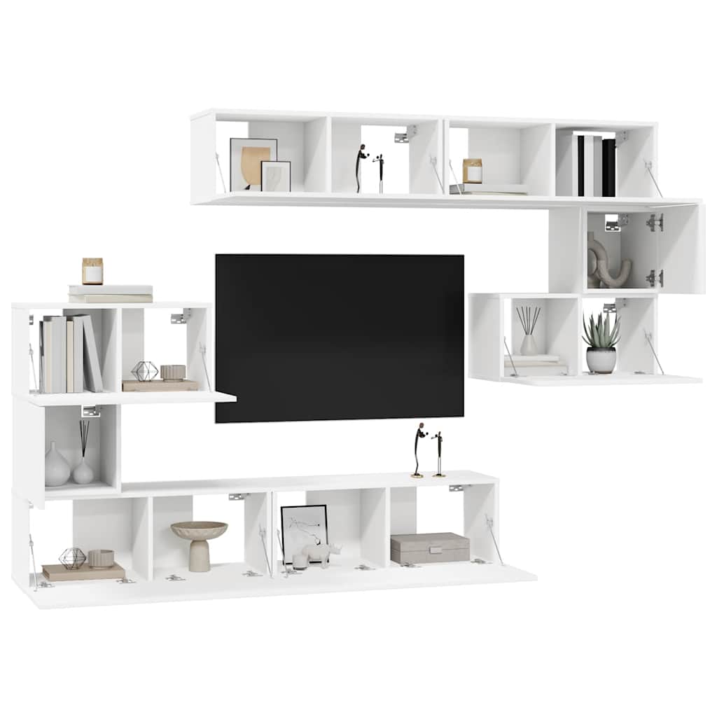 8 Pcs conjunto de móveis de TV derivados de madeira branco