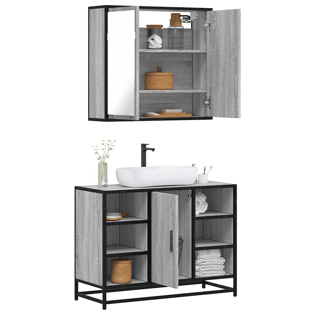 2 Pcs conjunto móveis wc derivados de madeira sonoma cinza