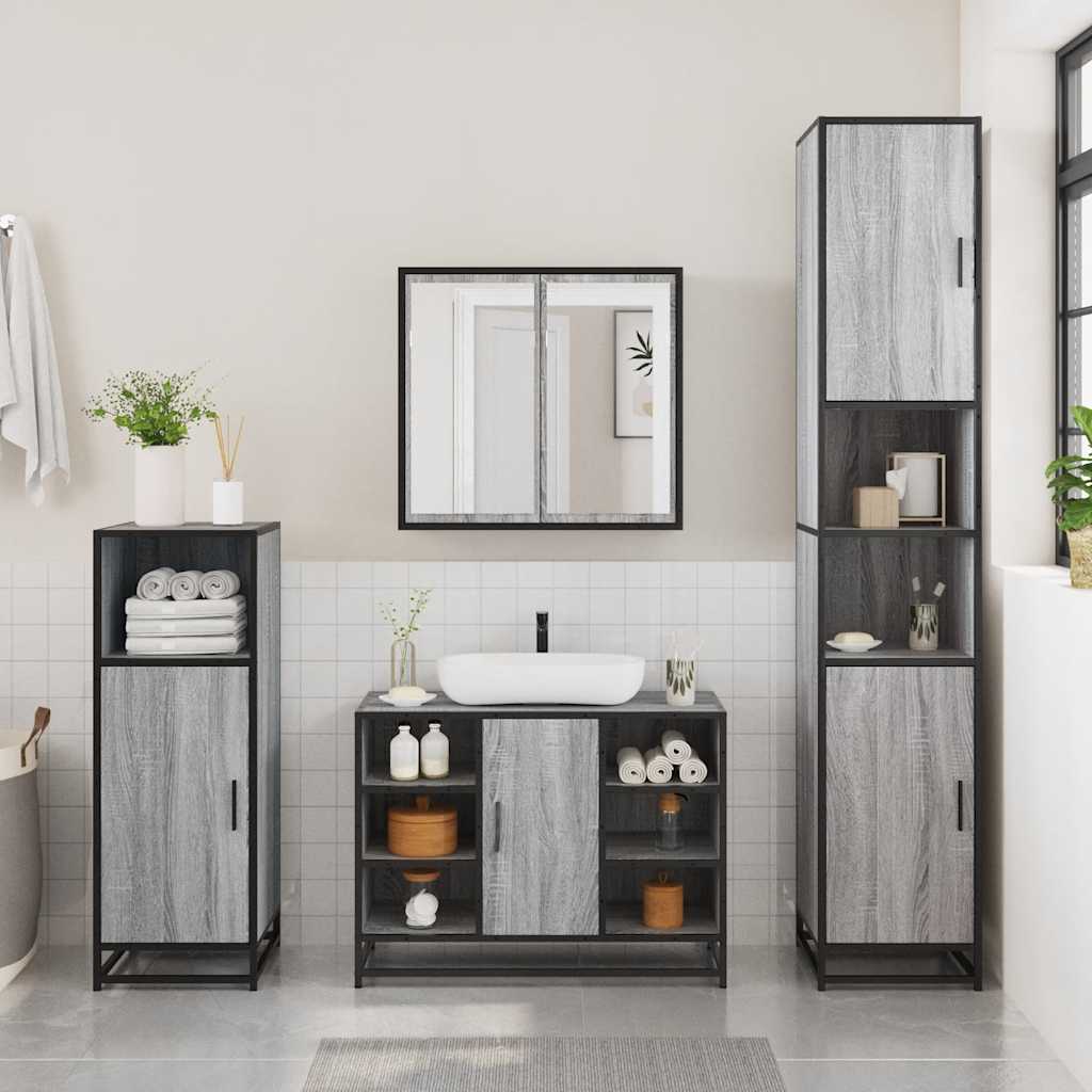 2 Pcs conjunto móveis wc derivados de madeira sonoma cinza