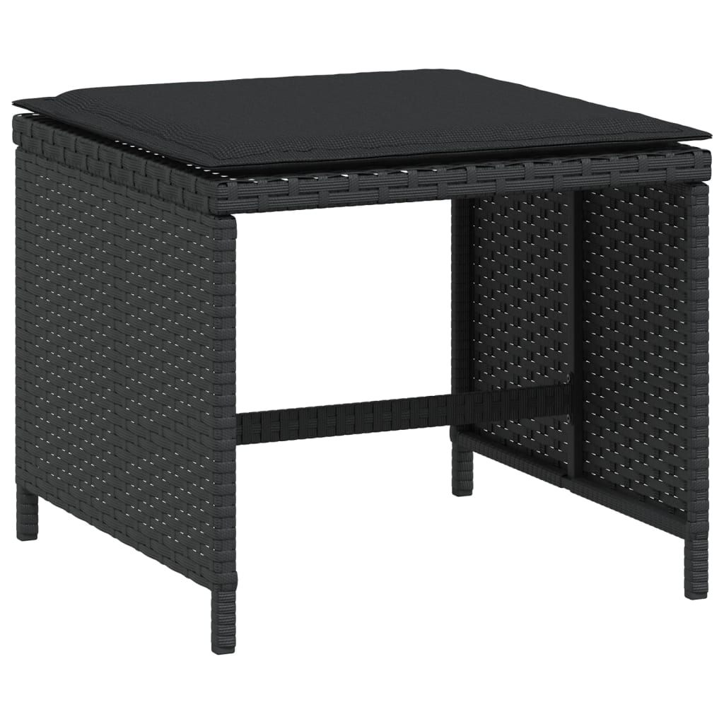 Bancos de jardim com almofadões 4 pcs 40x40x35 cm vime PE preto