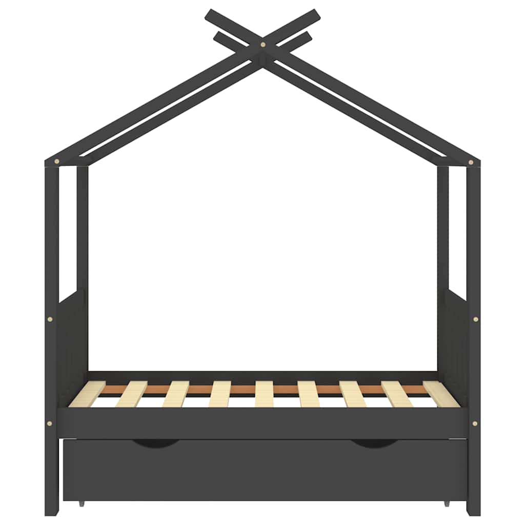Cama de criança c/ gaveta 70x140 cm pinho maciço cinza-escuro