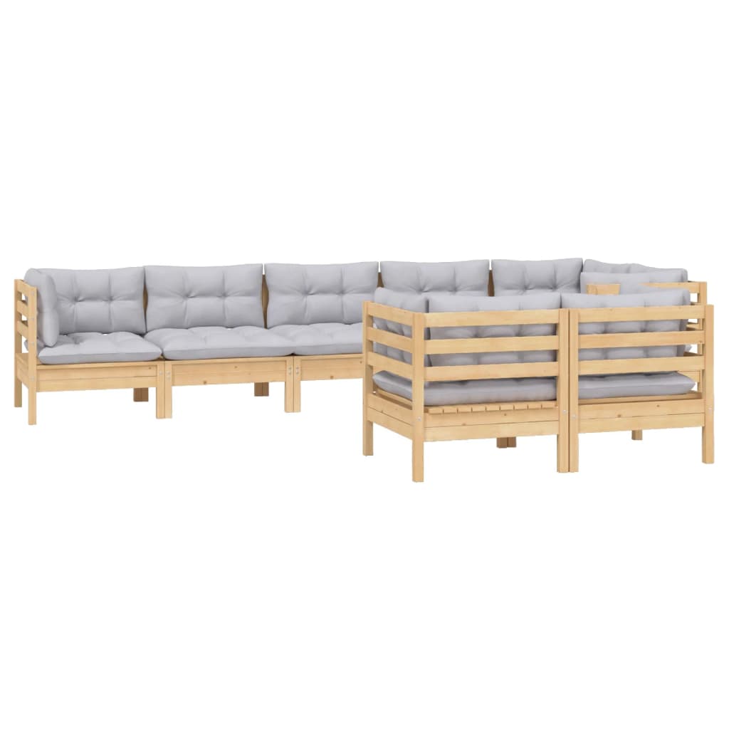 8 Pcs conjunto lounge de jardim + almofadões cinza pinho maciço