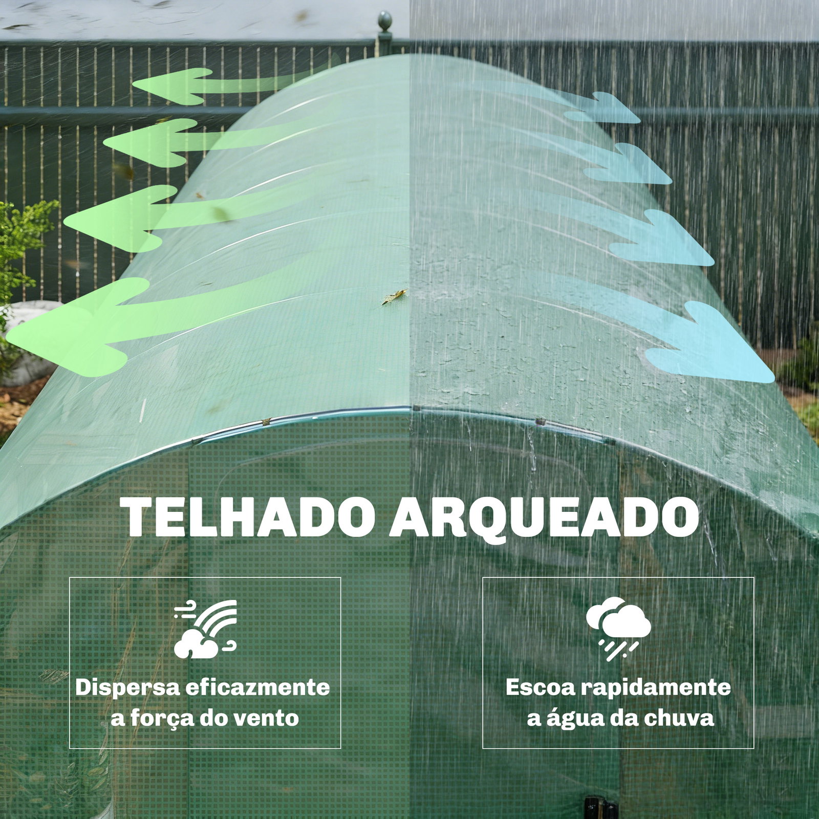 Estufa túnel 6x3x2 m com porta com dobradiças 12 janelas com rede e estrutura de aço galvanizado verde