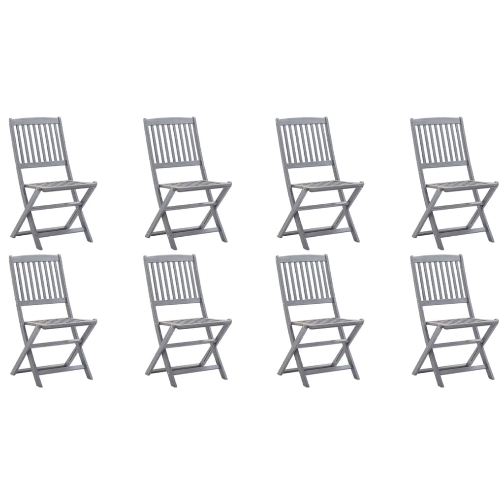 Cadeiras de exterior dobráveis 8pcs c/ almofadões acácia maciça