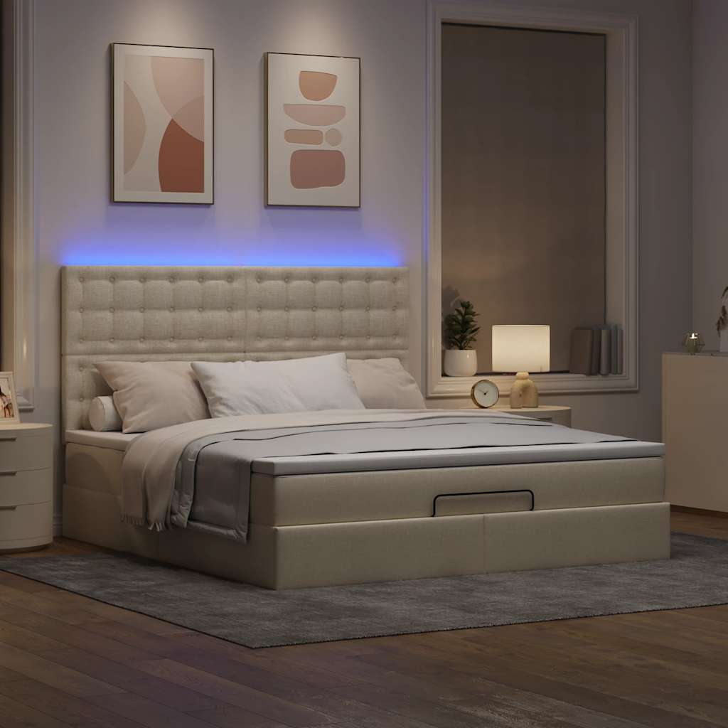 Estrutura de cama otomana com creme de colchão 180x200cm tecido