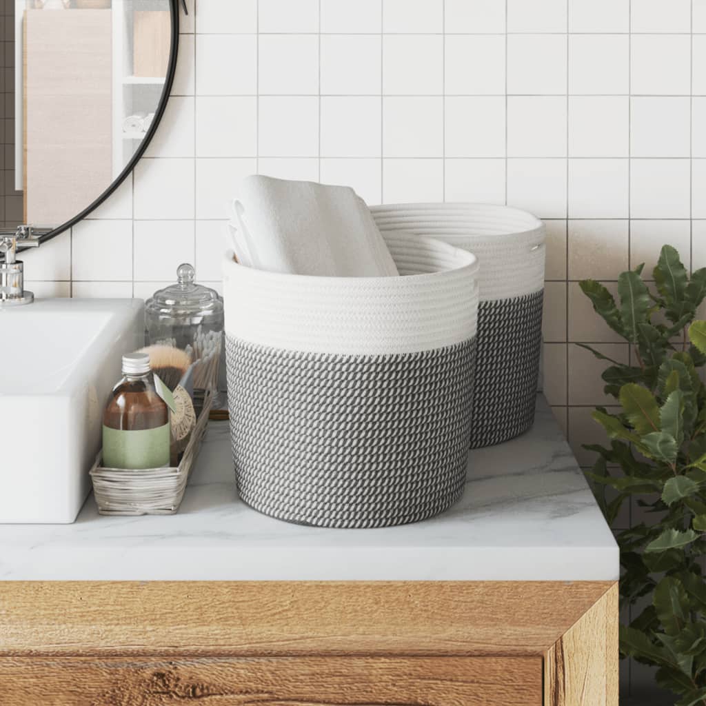 Cestos de arrumação 2 pcs ø28x28 cm algodão cinzento e branco