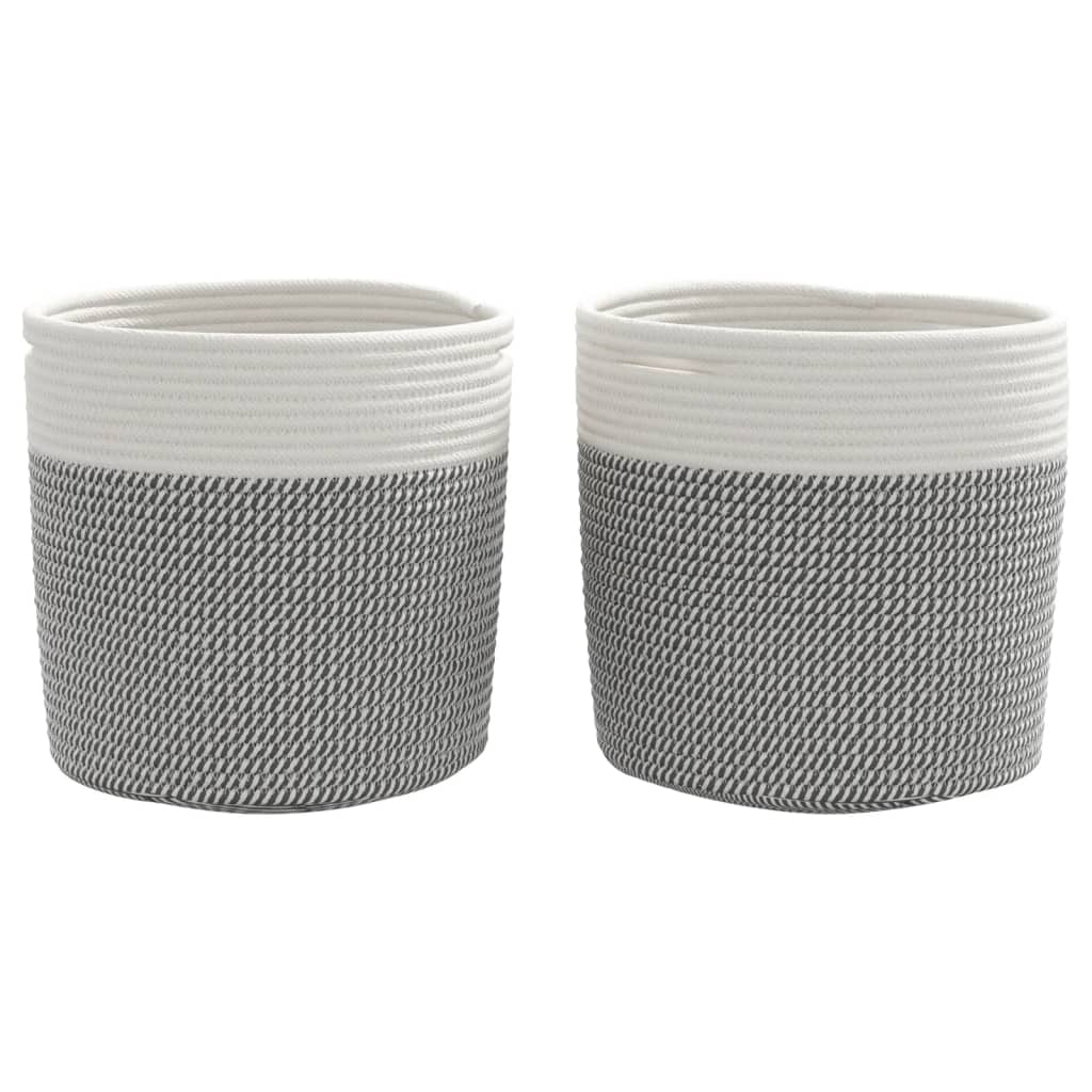 Cestos de arrumação 2 pcs ø28x28 cm algodão cinzento e branco