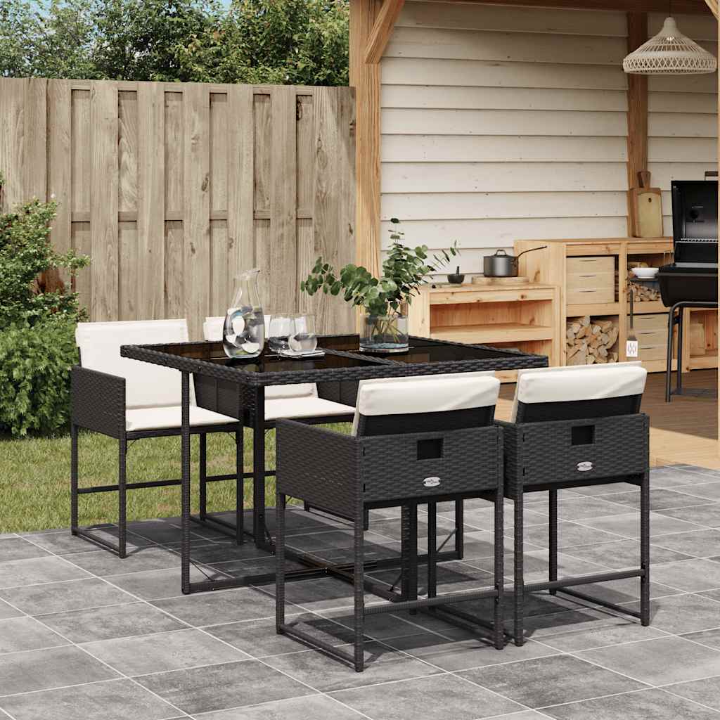 5 Pcs conjunto de jantar p/ jardim c/ almofadões vime PE preto