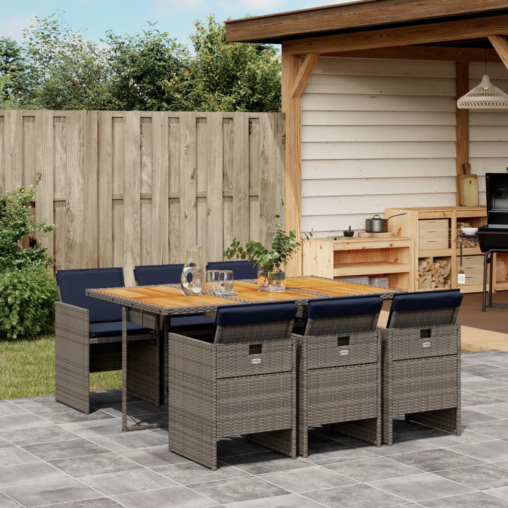 Conjunto de jantar para jardim com 7 peças e almofadas em rattan sintético cinza