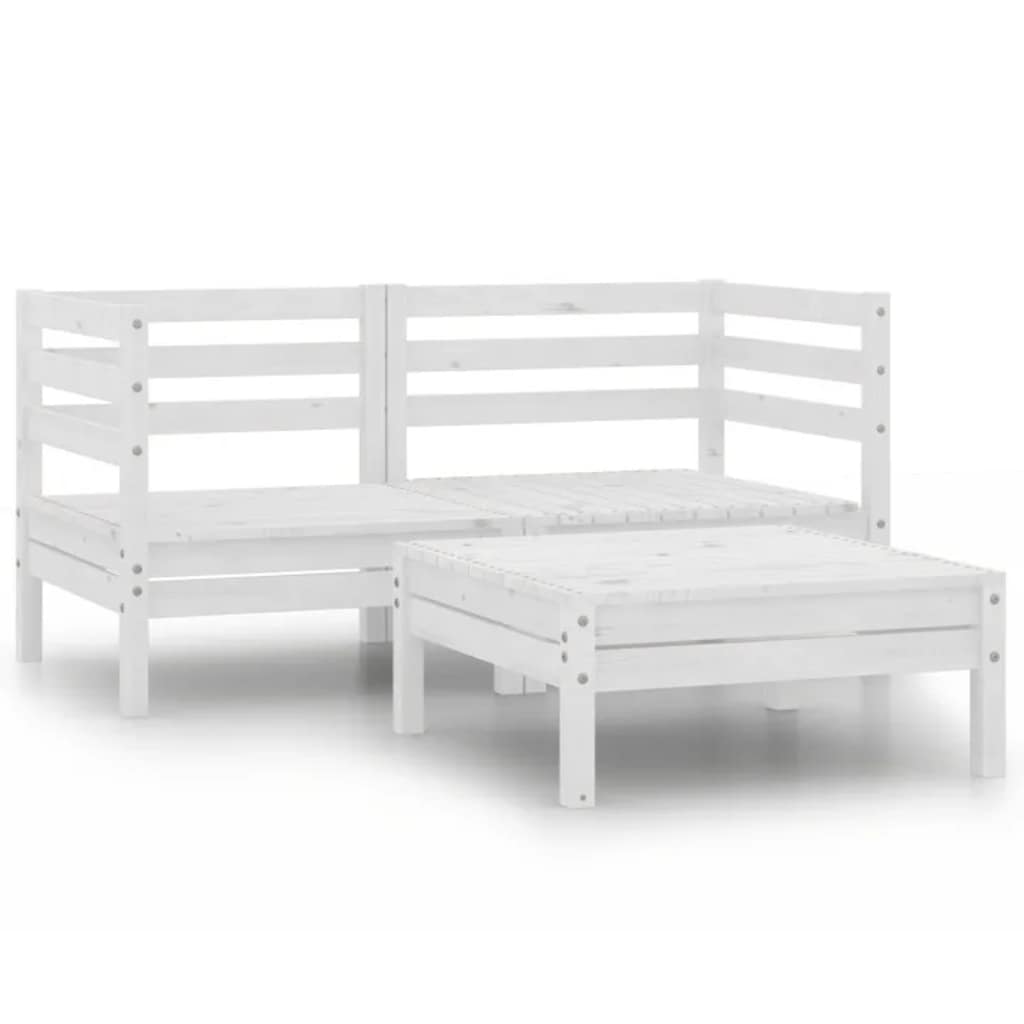 3 Pcs conjunto lounge de jardim pinho maciço branco