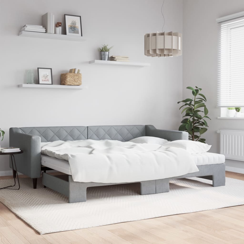 Sofá-cama c/ gavetão e colchões 90x200 cm tecido cinzento-claro