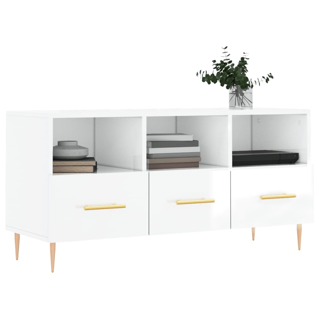 Móvel para TV 102x36x50 cm derivados madeira branco brilhante