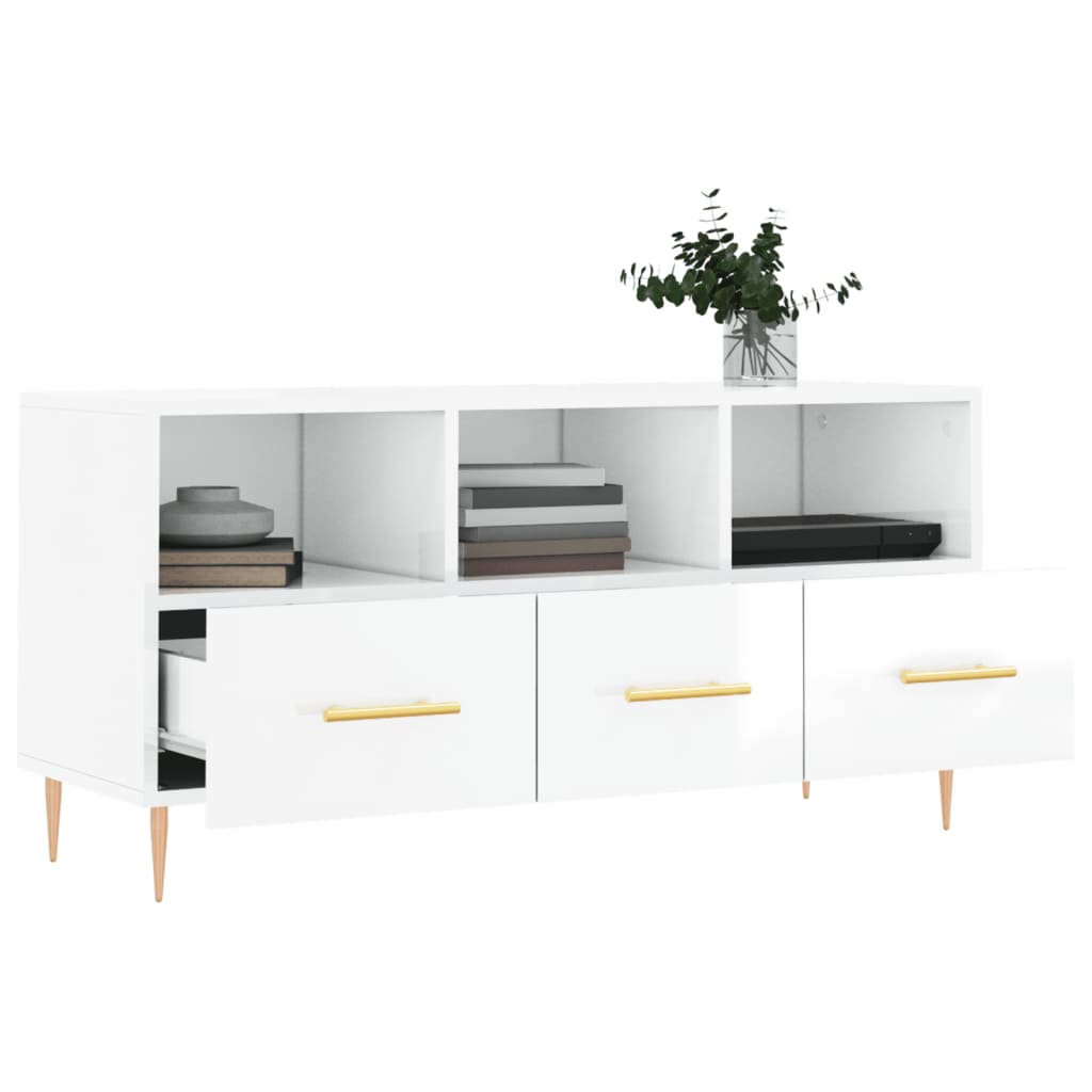 Móvel para TV 102x36x50 cm derivados madeira branco brilhante