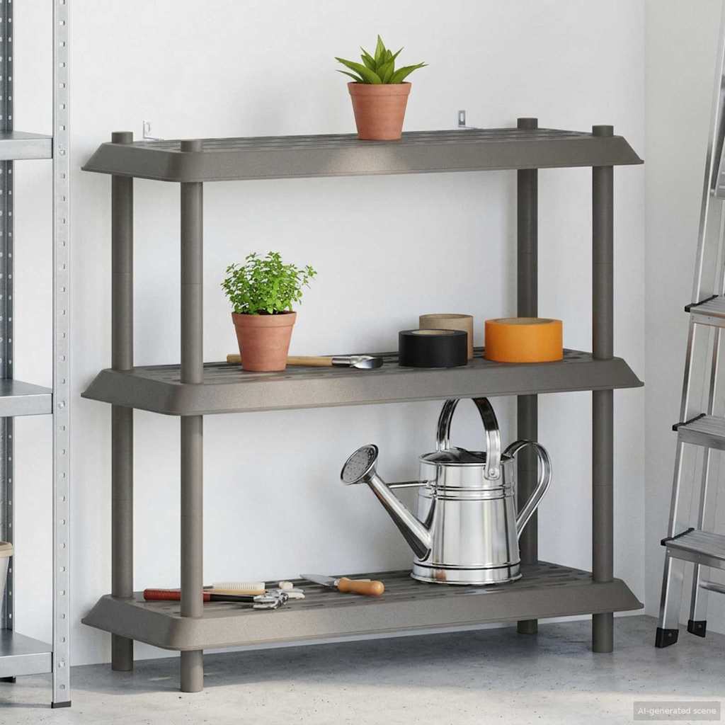 Unidade de estante 3 níveis 100 x 40 x 96 cm PP cinzento-claro