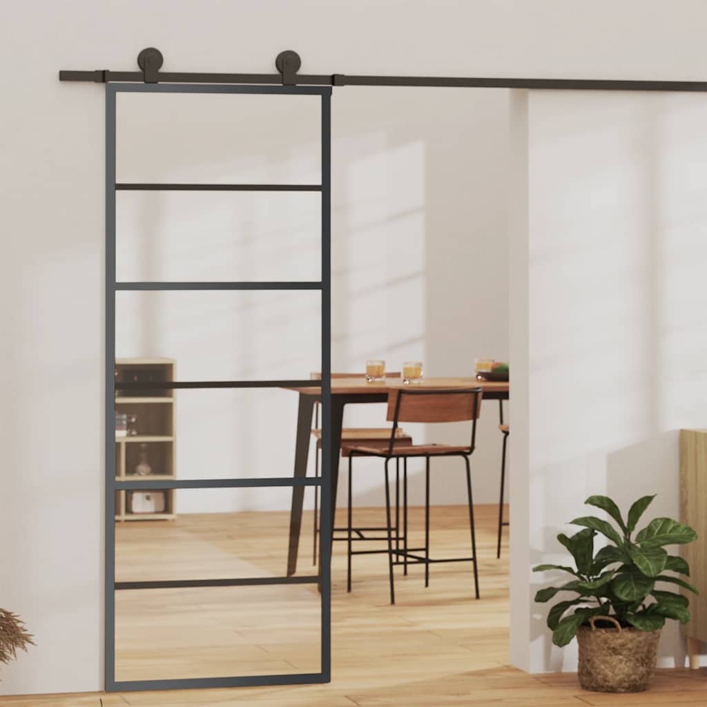 Porta deslizante em vidro esg e alumínio 76x205 cm preto
