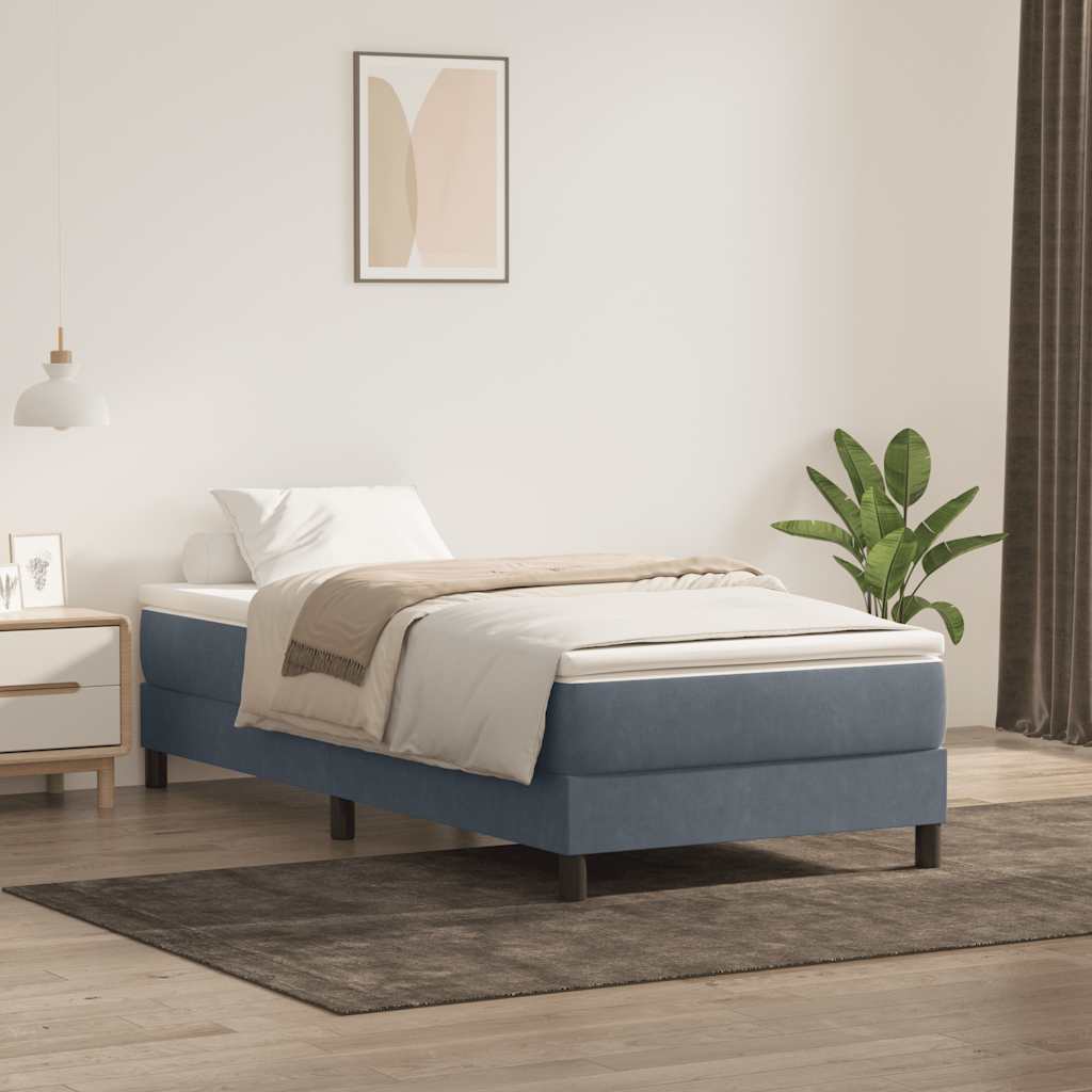Cama com molas sem colchão 90x220 cm veludo cinzento-escuro
