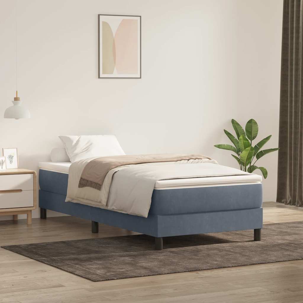 Cama com molas sem colchão 90x220 cm veludo cinzento-escuro