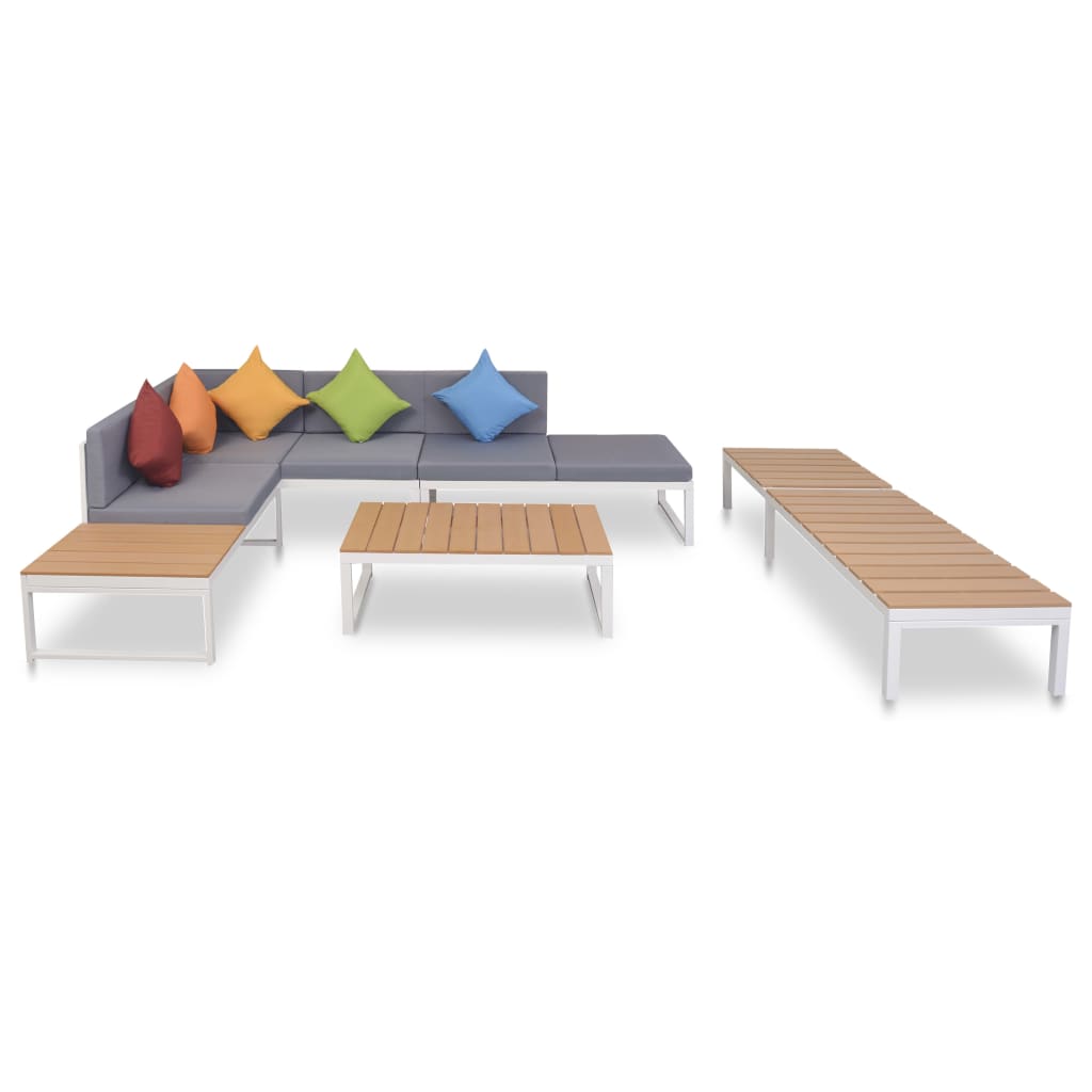 5 Pcs conjunto lounge p/ jardim com almofadas alumínio e wpc