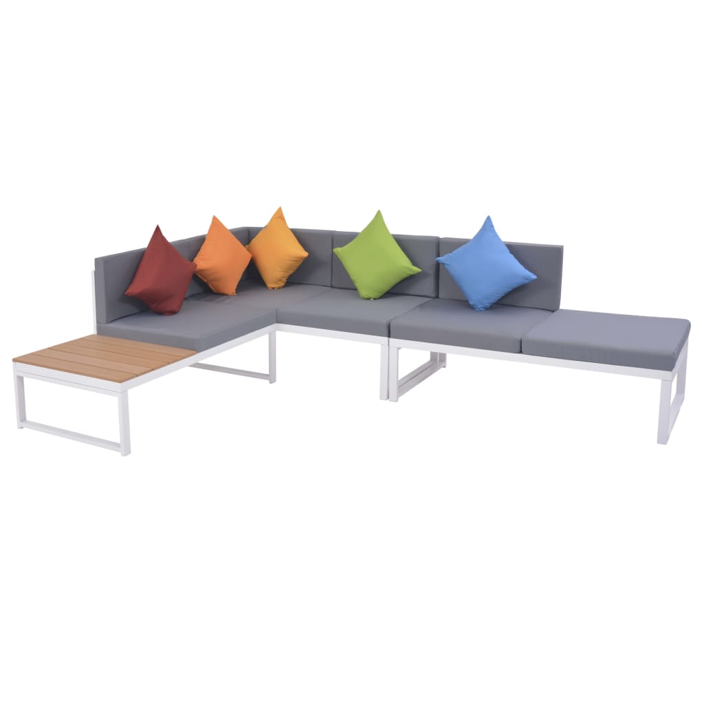 5 Pcs conjunto lounge p/ jardim com almofadas alumínio e wpc